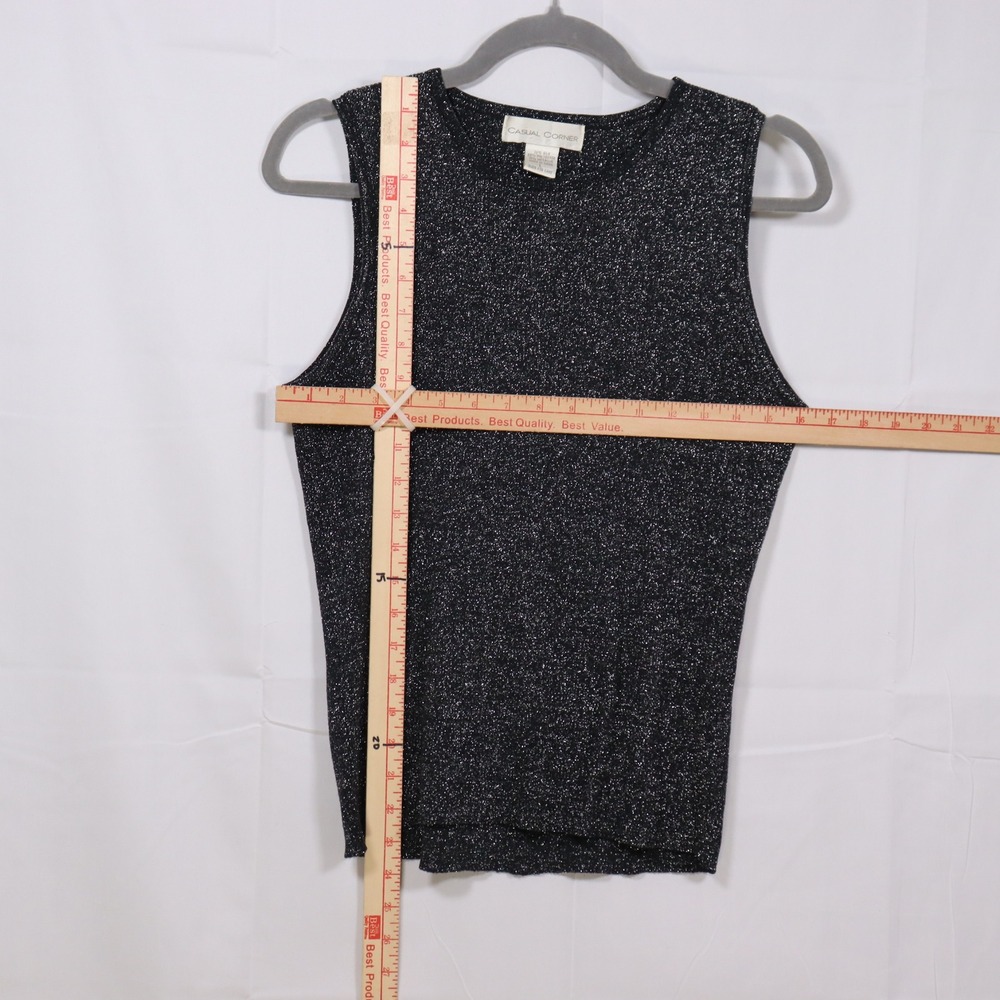 Casual Corner Tank Top Large Black Womens Silk Blend Metallic Shimmer Shell - Picture 3 of 4